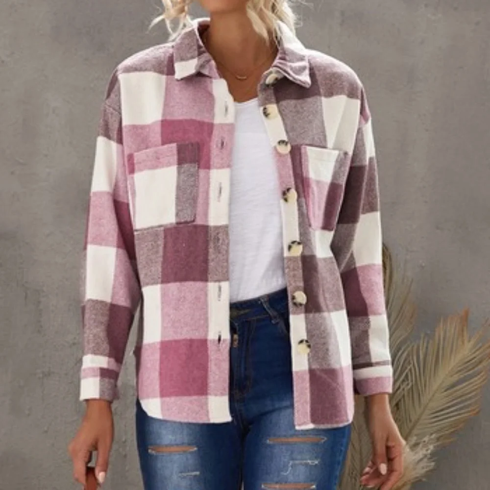 #2 Cozy Plaid Button up jacket Shacket Oversized - Picture 10 of 10